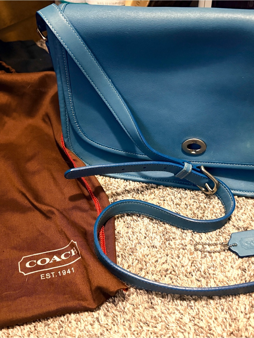 Coach Teal-Blue Leather Crossbody Bag
